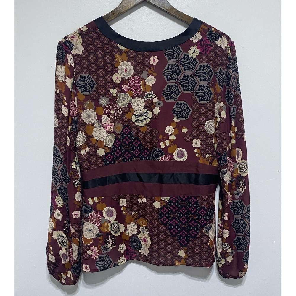 Alfani Blouse Womens 12 Purple Floral Retro Silk V Neck Long Sleeve Career Top - Picture 7 of 9